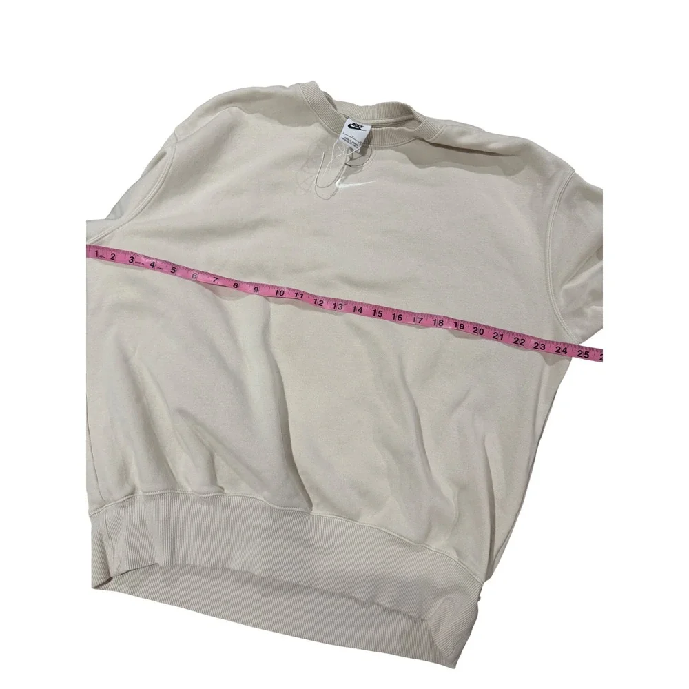 Nike Sweatshirt Oversized Center Swoosh Women SM Beige Crewneck Fleece Pullover